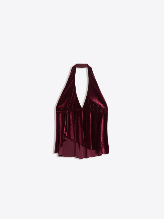Zdjęcie produktu Bershka Aksamitny Top Halter Kobieta Bordowy