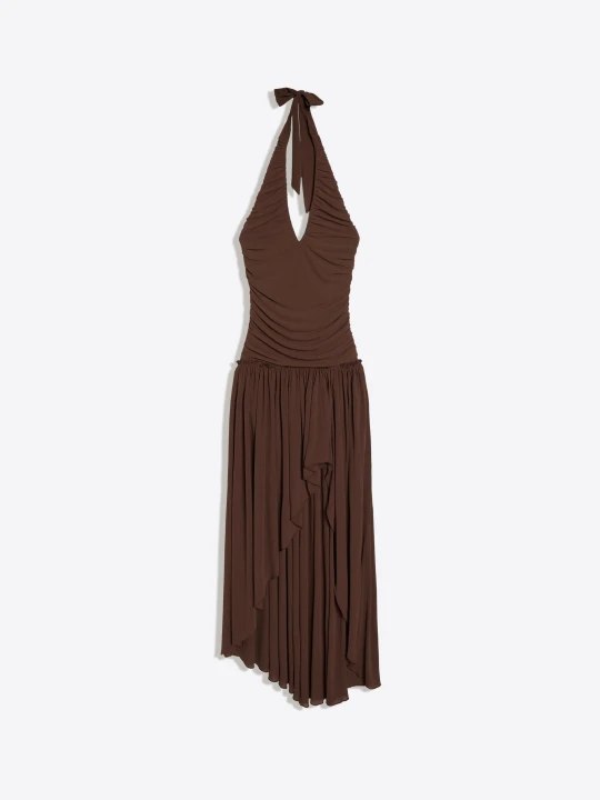 Zdjęcie produktu Bershka Asymetryczna Długa Sukienka Z Dekoltem Typu Halter Kobieta Brązowy