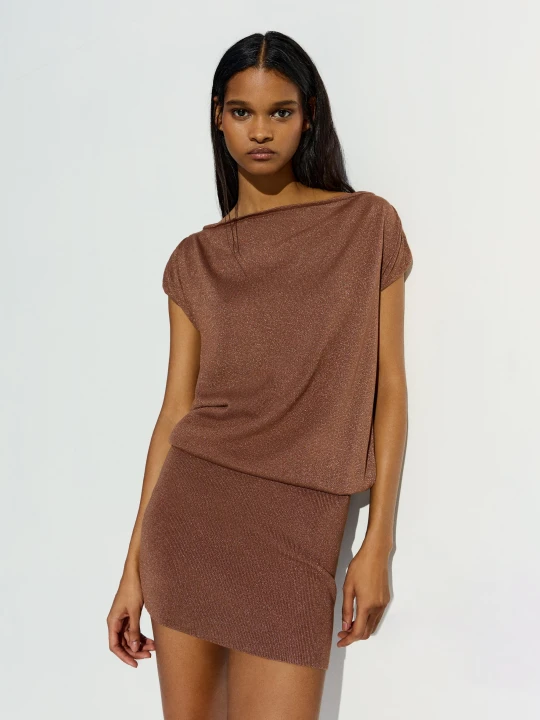Zdjęcie produktu Bershka Asymetryczna Sukienka Mini Kobieta Brązowy