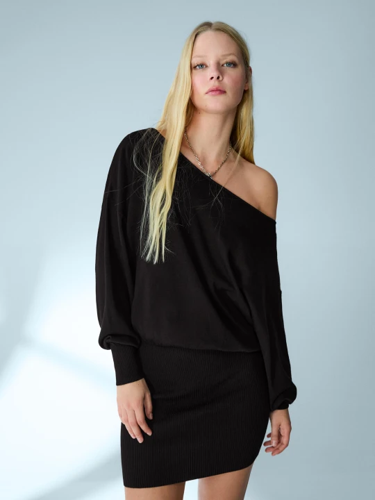 Zdjęcie produktu Bershka Asymetryczna Sukienka Mini Z Ribu Kobieta Czarny