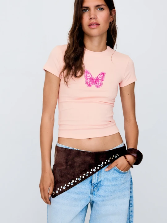 Zdjęcie produktu Bershka Asymetryczny Pasek Z Ćwiekami Kobieta Brązowy