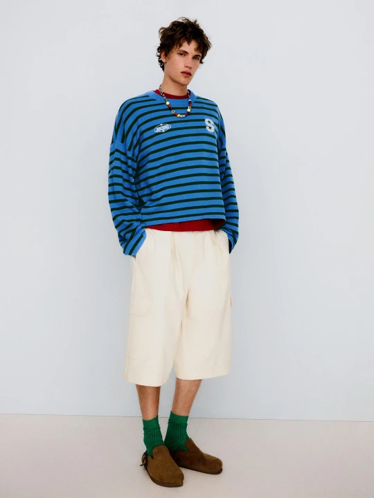 Zdjęcie produktu Bershka Bermudy Cargo Wide Leg Z Zaszewkami Mężczyzna Biały Złamany