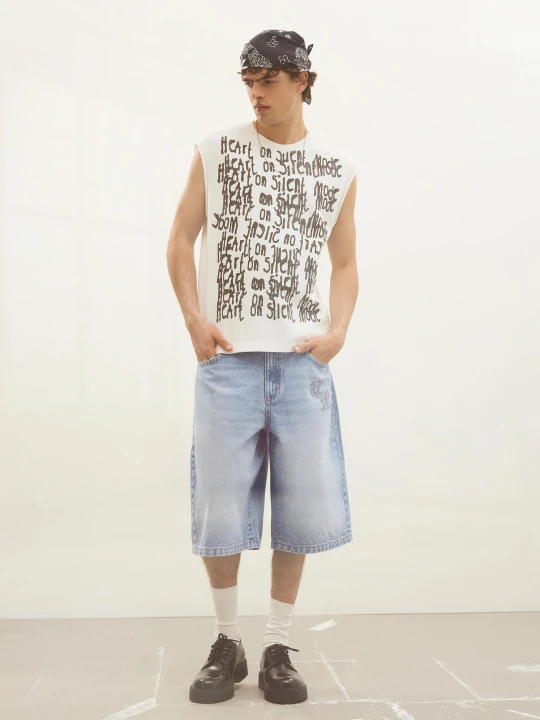 Zdjęcie produktu Bershka Bermudy Jeansowe O Kroju Baggy Mężczyzna Jasnoniebieski