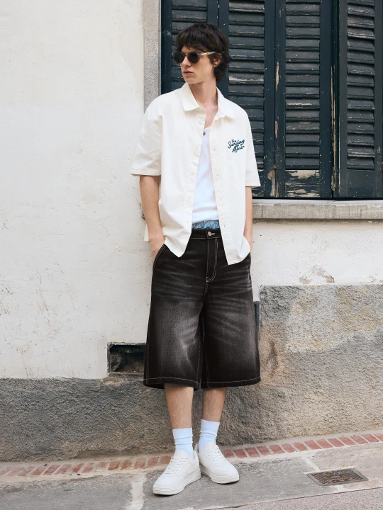 Zdjęcie produktu Bershka Bermudy Jeansowe Skater Mężczyzna Czarny