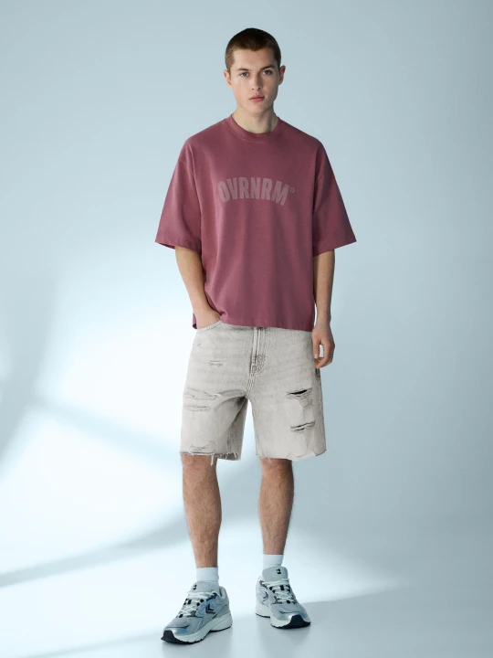 Zdjęcie produktu Bershka Bermudy Jeansowe Z Przetarciami Mężczyzna Szary