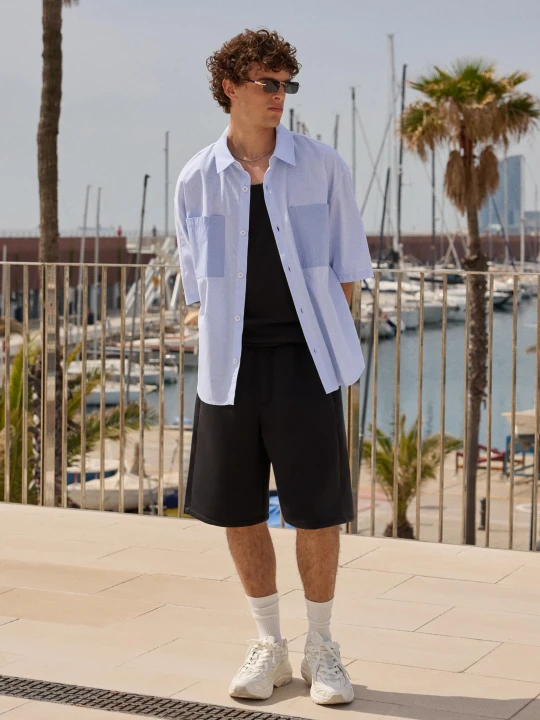 Zdjęcie produktu Bershka Bermudy Oversize Z Efektem Neoprenu Mężczyzna Czarny