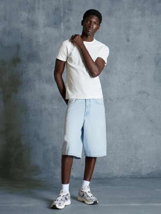 Zdjęcie produktu Bershka Bermudy Z Denimu O Kroju Baggy Mężczyzna Jasnoniebieski
