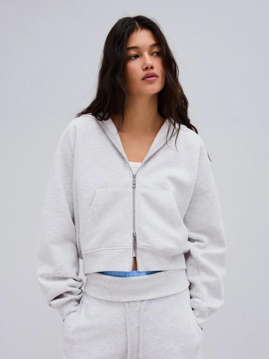Zdjęcie produktu Bershka Bluza Dresowa Z Kapturem I Zamkiem Kobieta Szary