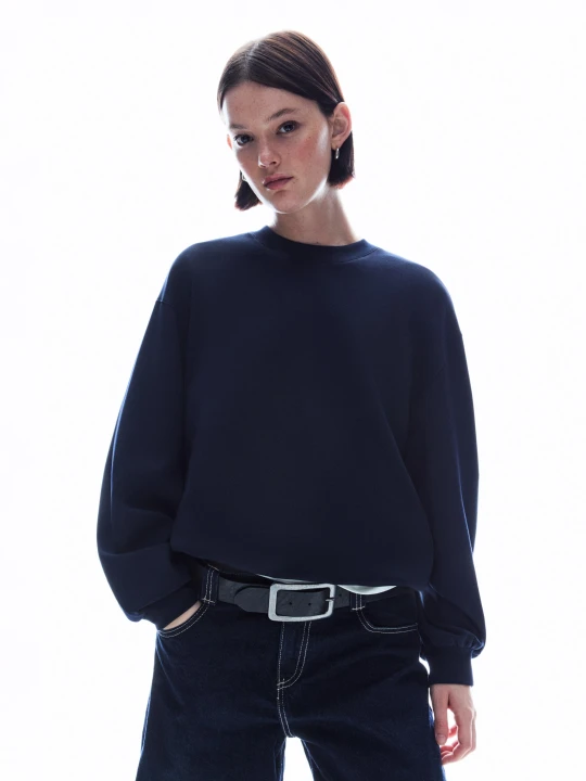 Zdjęcie produktu Bershka Bluza Oversize Z Okrągłym Dekoltem Kobieta Granatowy