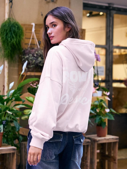 Zdjęcie produktu Bershka Bluza Oversize Z Kapturem I Nadrukiem Kobieta Różowy