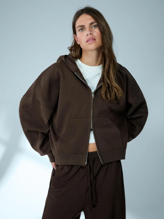 Zdjęcie produktu Bershka Bluza Oversize Z Kapturem I Suwakiem Kobieta Brązowy