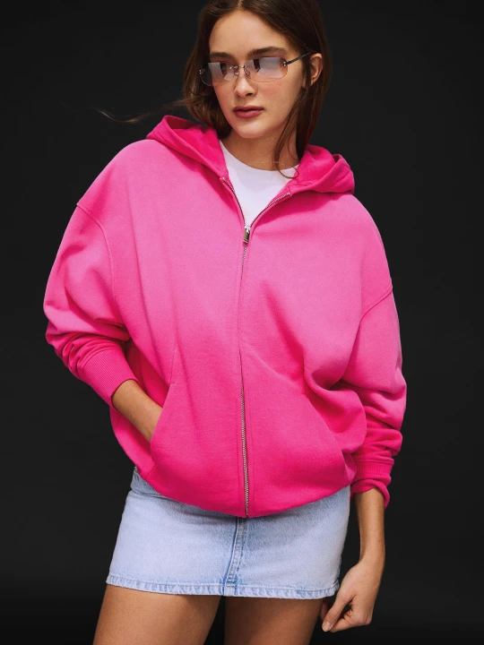 Zdjęcie produktu Bershka Bluza Oversize Z Kapturem I Suwakiem Kobieta Fuksja