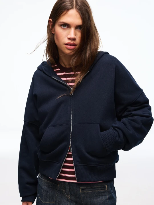 Zdjęcie produktu Bershka Bluza Oversize Z Kapturem I Suwakiem Kobieta Granatowy