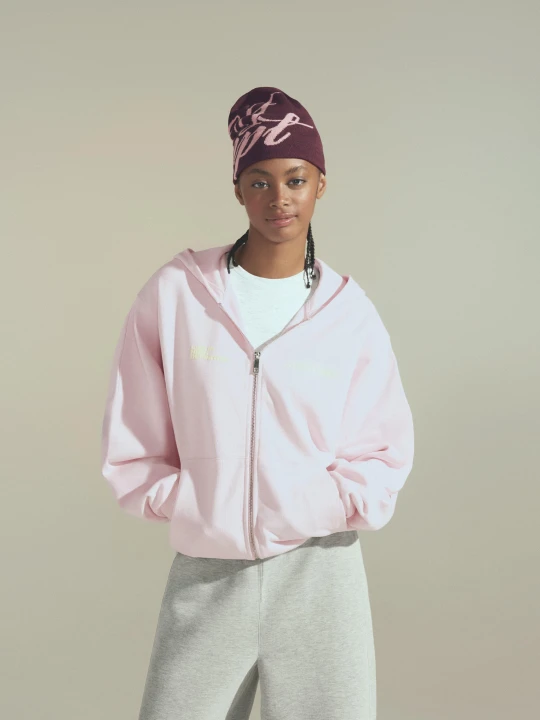 Zdjęcie produktu Bershka Bluza Oversize Z Kapturem, Suwakiem I Nadrukiem Kobieta Różowy