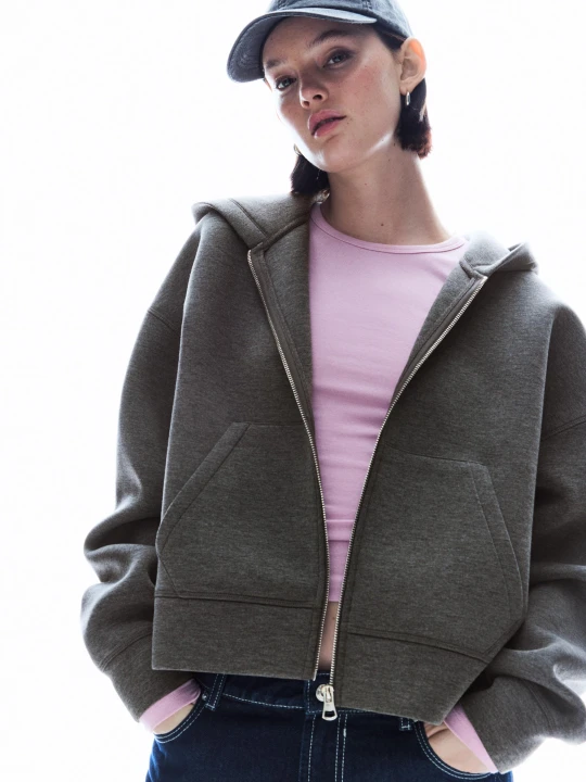 Zdjęcie produktu Bershka Oversizowa Bluza Z Kapturem Z Neoprenu Kobieta Szary