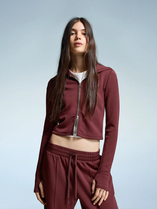 Zdjęcie produktu Bershka Bluza Soft Z Modalem I Kapturem Kobieta Bordowy