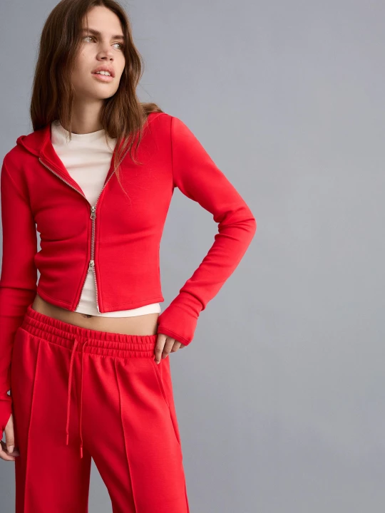 Zdjęcie produktu Bershka Bluza Soft Z Modalem I Kapturem Kobieta Czerwony