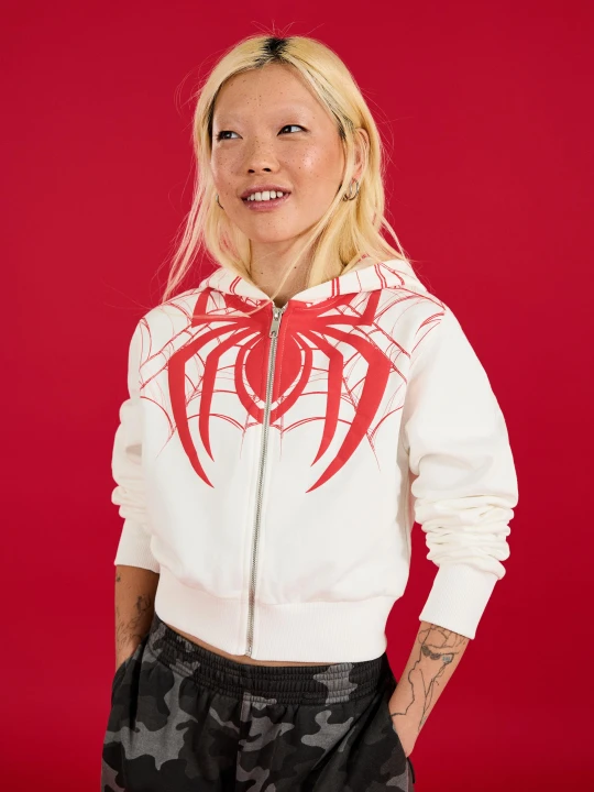 Zdjęcie produktu Bershka Bluza Z Kapturem I Nadrukiem Spider-Man Kobieta Biały Złamany