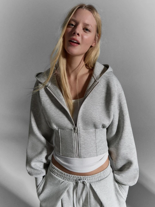 Zdjęcie produktu Bershka Bluza Z Kapturem I Suwakiem, Z Wysokim Stanem Kobieta Szary