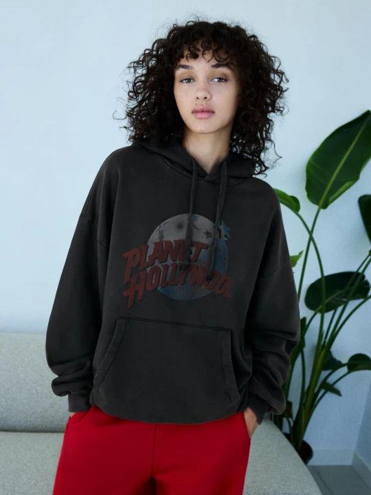 Zdjęcie produktu Bershka Bluza Z Kapturem Z Efektem Sprania Planet Holliwood Kobieta Szary