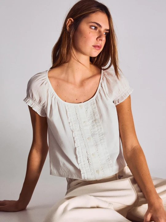 Zdjęcie produktu Bershka Bluzka Z Krótkim Rękawem Kobieta Biały