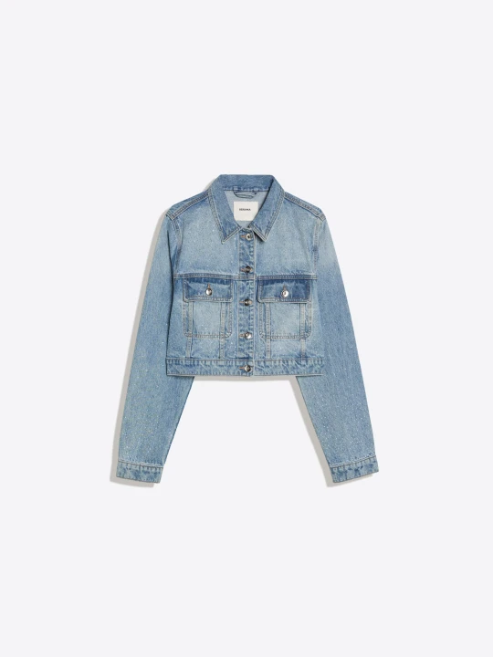 Zdjęcie produktu Bershka Błyszcząca Kurtka Denim O Krótszym Kroju Kobieta Wyblakły Niebieski
