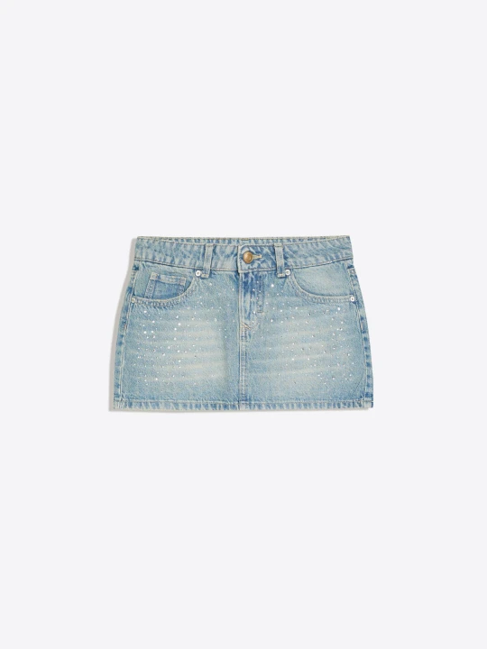 Zdjęcie produktu Bershka Błyszcząca Spódnica Jeansowa Kobieta Wyblakły Niebieski