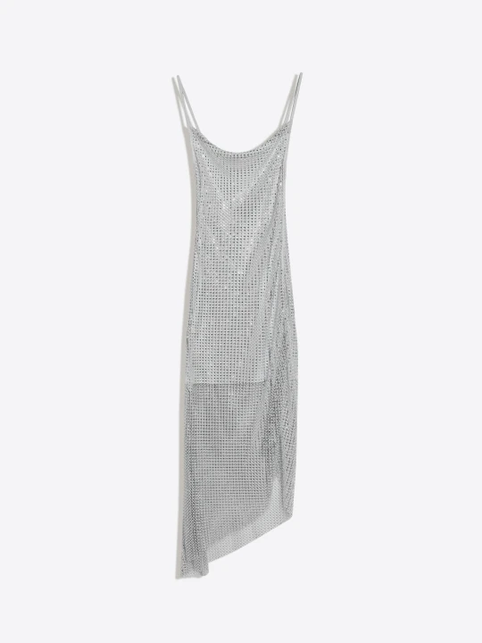 Zdjęcie produktu Bershka Błyszcząca Sukienka Midi Na Ramiączkach Kobieta Szary
