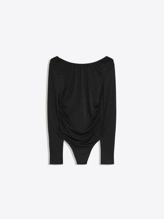 Zdjęcie produktu Bershka Body Z Długim Rękawem, Błyszczące, Tył Otwarty Kobieta Czarny