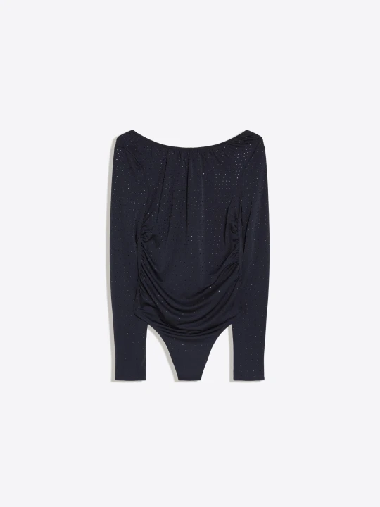 Zdjęcie produktu Bershka Body Z Długim Rękawem, Błyszczące, Tył Otwarty Kobieta Niebieski