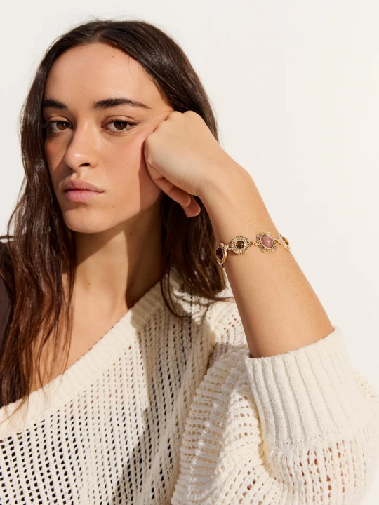 Zdjęcie produktu Bershka Bransoletka Z Łańcucha I Kamieni Kobieta Złoty