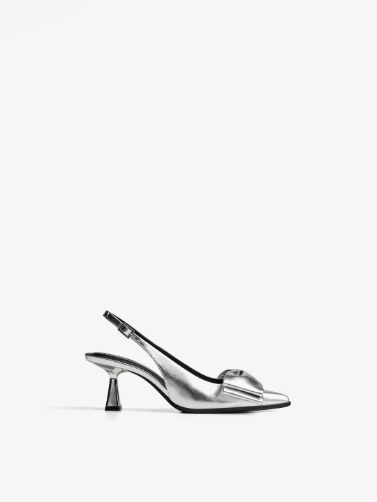 Zdjęcie produktu Bershka Buty Na Obcasie Typu Kitten Heel Z Kokardą Kobieta Srebrny