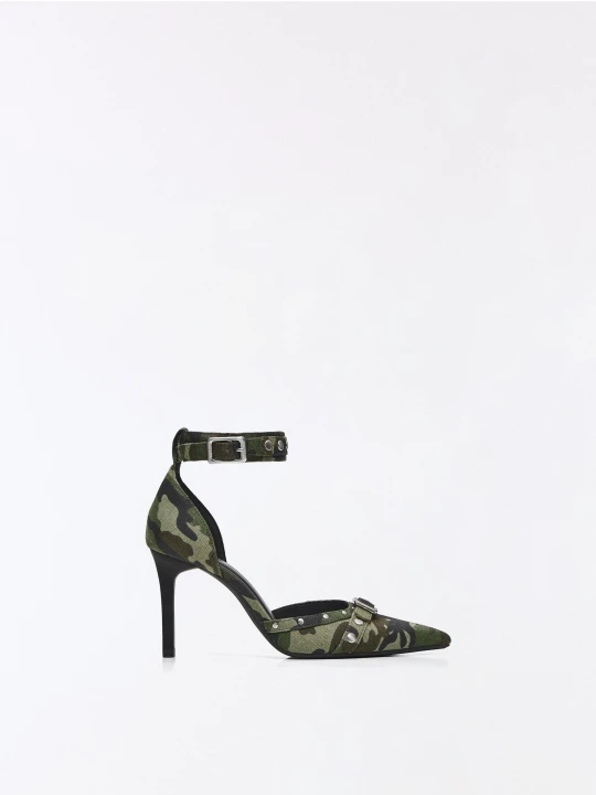 Zdjęcie produktu Bershka Buty Na Obcasie Z Paskiem I Sprzączkami Kobieta Moro