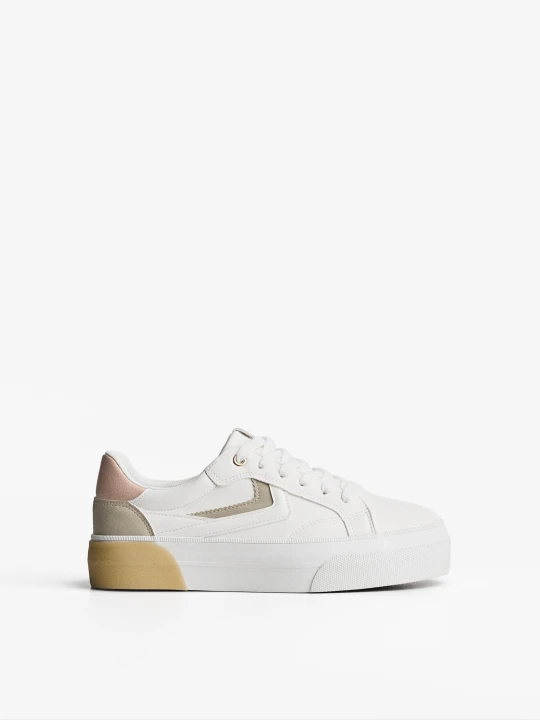 Zdjęcie produktu Bershka Buty Sportowe Z Połączonych Materiałów Kobieta Biały