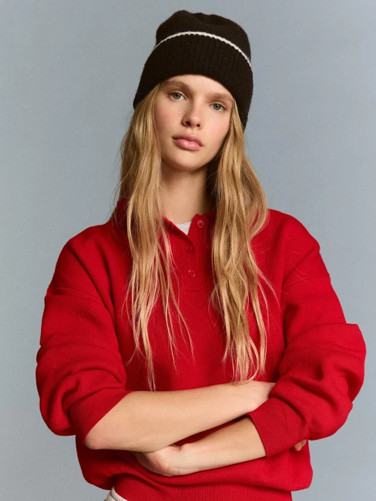 Zdjęcie produktu Bershka Czapka Beanie Z Kontrastem I Wełną Kobieta Brązowy
