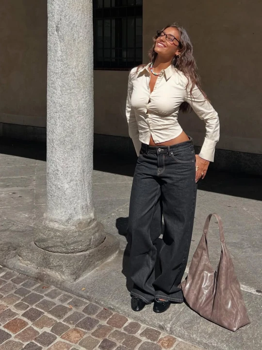 Zdjęcie produktu Bershka Denim O Kroju Boyfriend Fit Kobieta Ciemnoszary