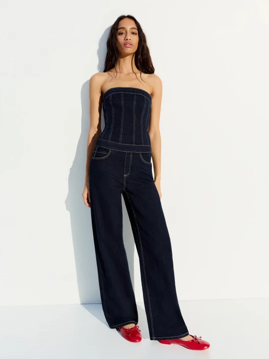 Zdjęcie produktu Bershka Długi Kombinezon Jeansowy Kobieta Granatowy
