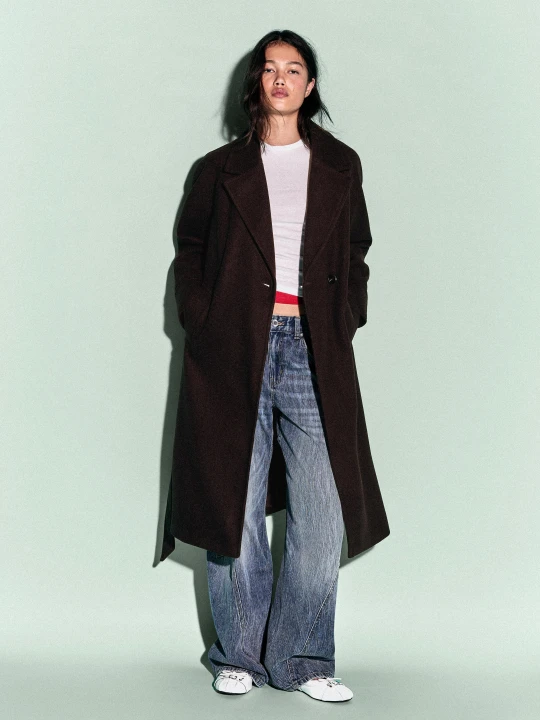 Zdjęcie produktu Bershka Długi Płaszcz Soft Z Paskiem Kobieta Brązowy