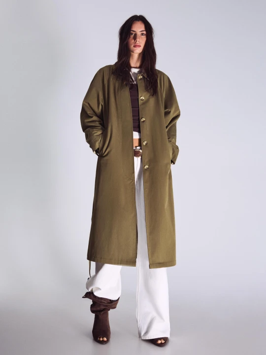 Zdjęcie produktu Bershka Długi Trencz Kobieta Khaki