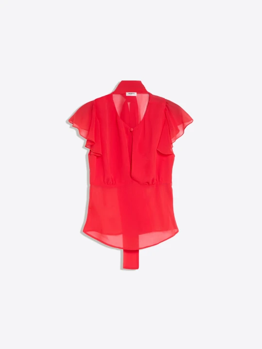 Zdjęcie produktu Bershka Dopasowana Koszula Z Krótkim Rękawem I Falbankami Kobieta Czerwony