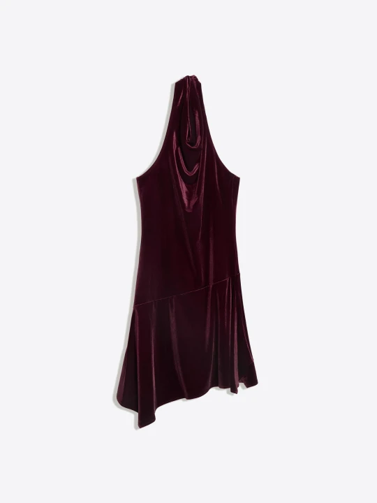 Zdjęcie produktu Bershka Drapowana Sukienka Mini Z Aksamitu Typu Halter Kobieta Bordowy