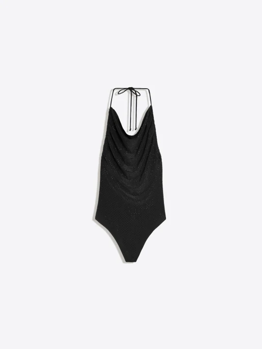 Zdjęcie produktu Bershka Drapowane Body Z Dekolt Halter I Ramiączka Błyszczące Kobieta Czarny
