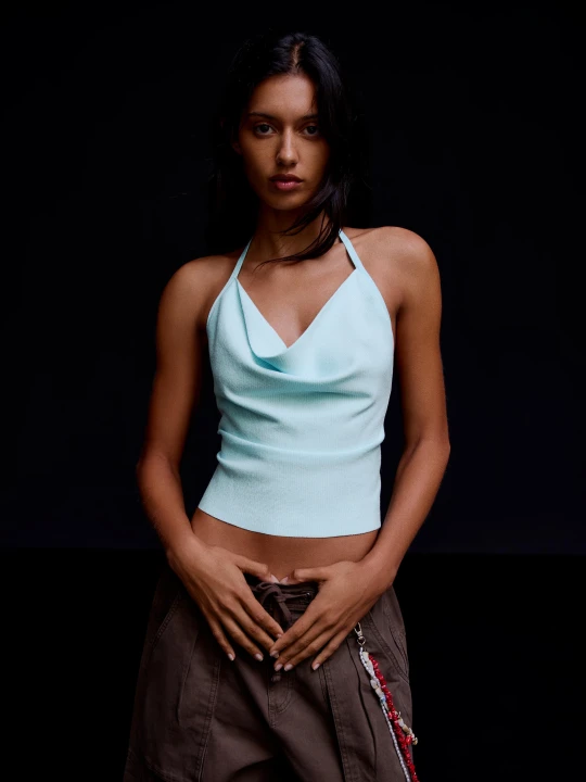 Zdjęcie produktu Bershka Drapowany Top Typu Halter Kobieta Jasnoniebieski