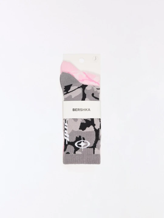 Zdjęcie produktu Bershka Dwupak Skarpetek Z Nadrukiem Mężczyzna Czarny