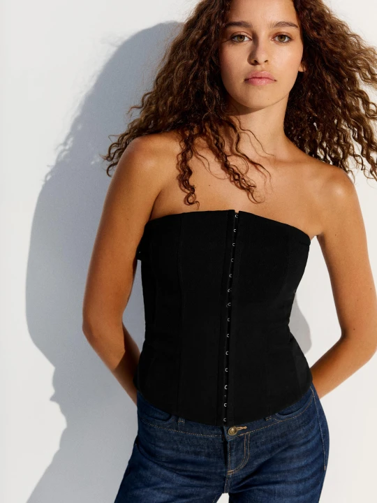 Zdjęcie produktu Bershka Gorsetowy Top Bandeau Kobieta Czarny