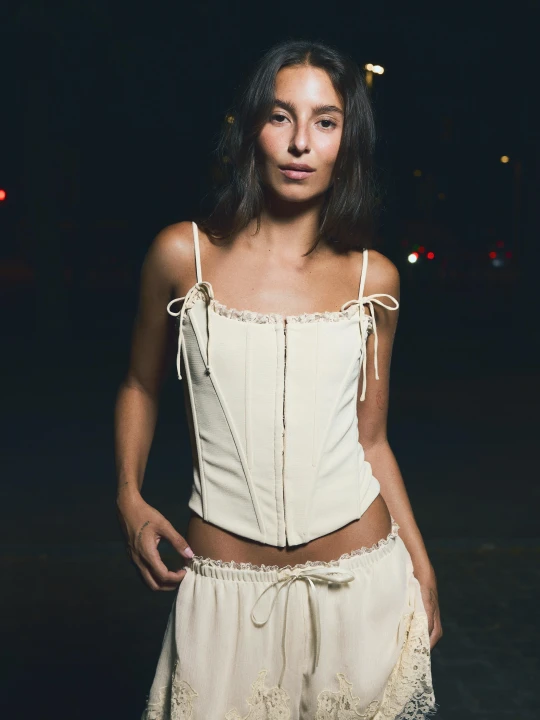 Zdjęcie produktu Bershka Gorsetowy Top Na Ramiączkach Kobieta Beżowy