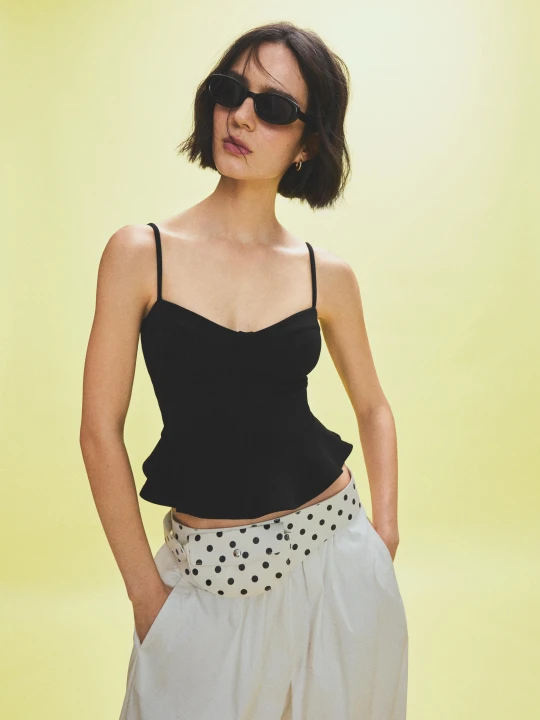 Zdjęcie produktu Bershka Gorsetowy Top Z Baskinką Kobieta Czarny