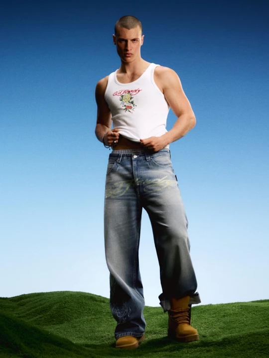 Zdjęcie produktu Bershka Jeansy Ed Hardy X Bershka Mężczyzna Wyblakły Niebieski