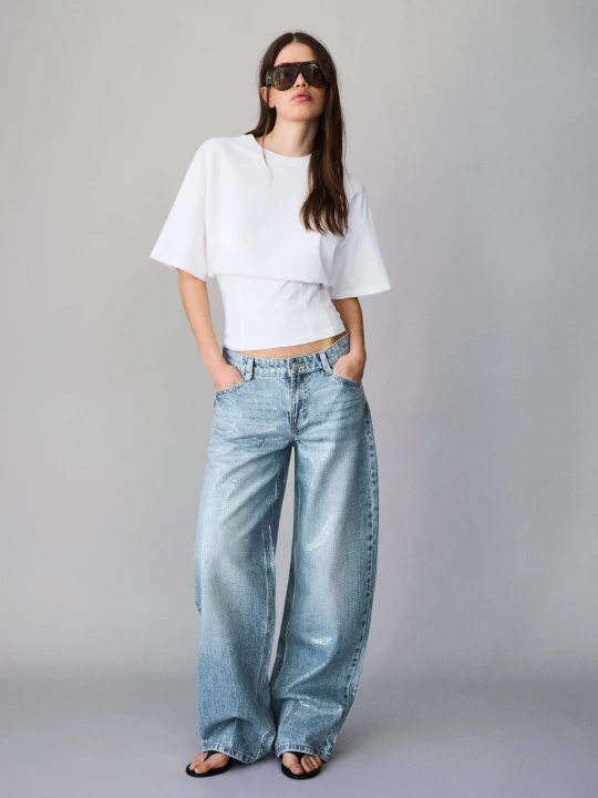 Zdjęcie produktu Bershka Jeansy O Kroju Baggy Barrel Z Cekinami Kobieta Wyblakły Niebieski