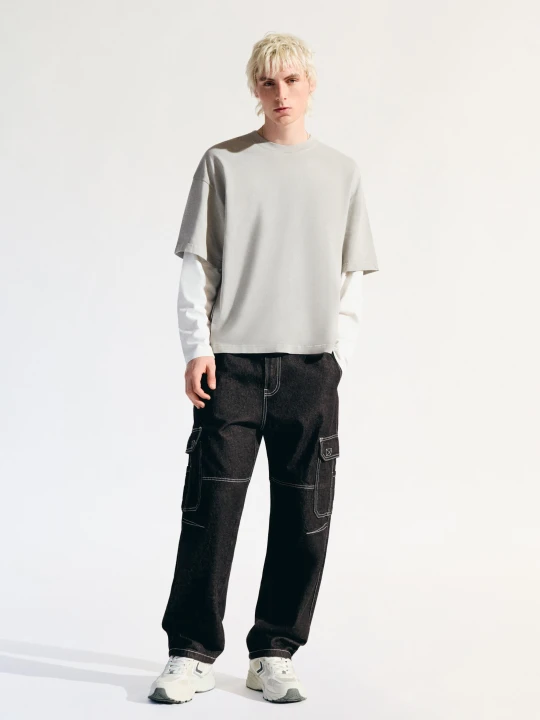 Zdjęcie produktu Bershka Jeansy O Kroju Baggy Cargo Mężczyzna Czarny